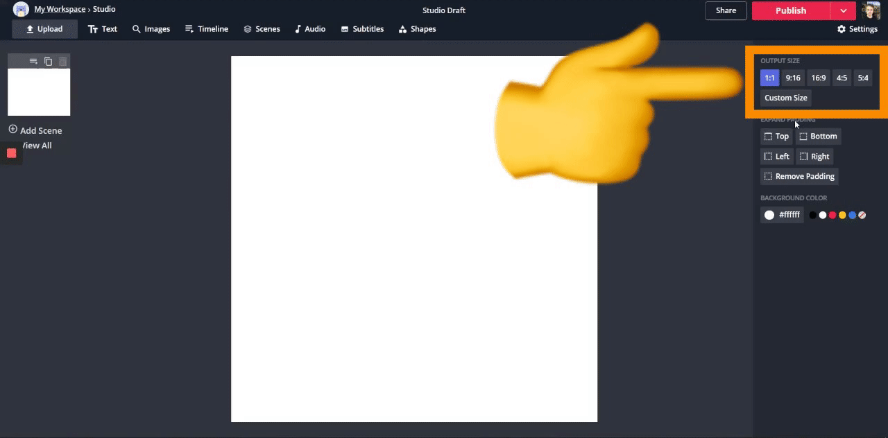 Een GIF die laat zien hoe je het formaat van een project aanpast aan de juiste afmetingen voor een Twitch-emote. 