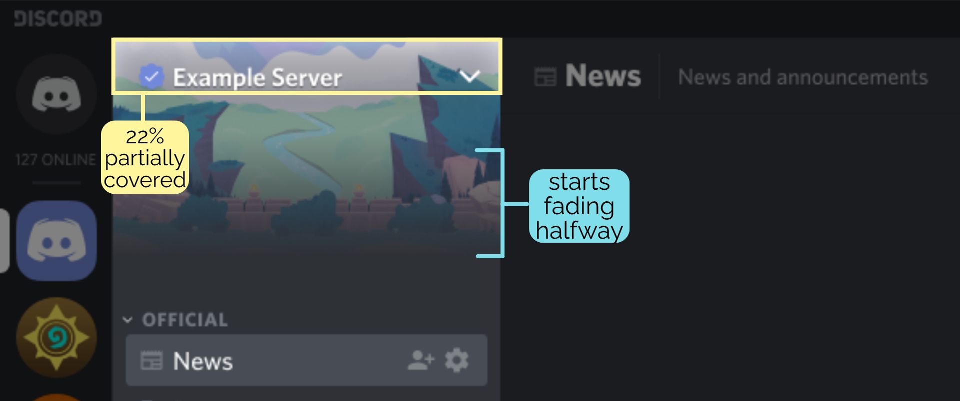 A screenshot demonstrating the text and fade effect that obstruct Discord server banners. 