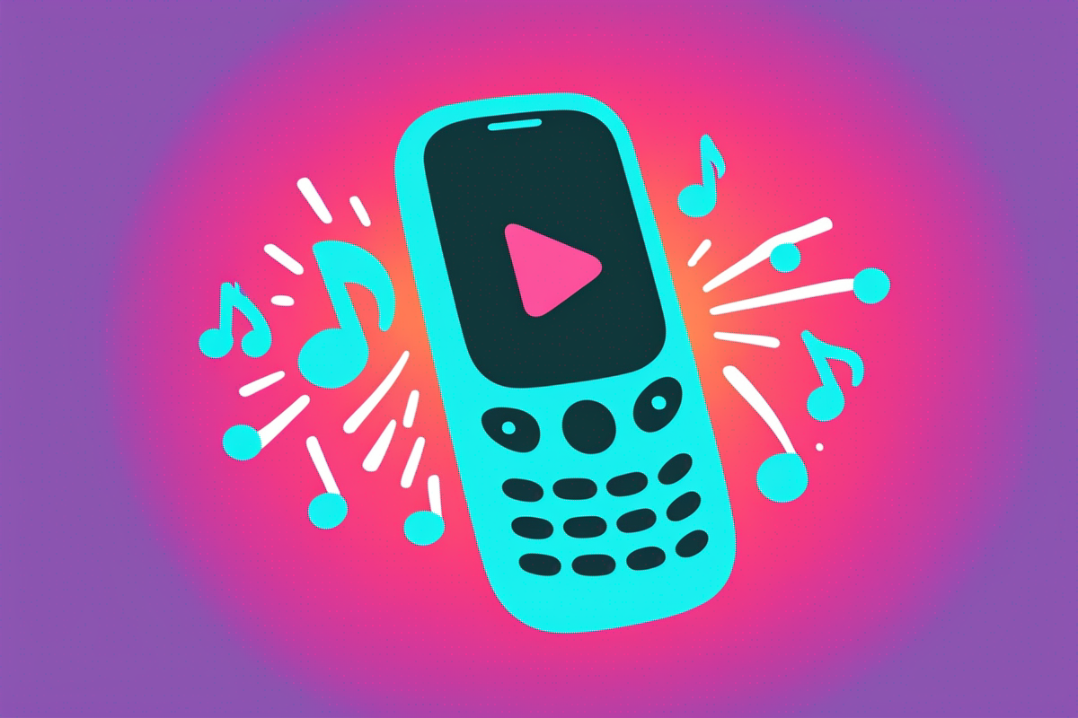 Illustration of a Nokia 3310 with purple background