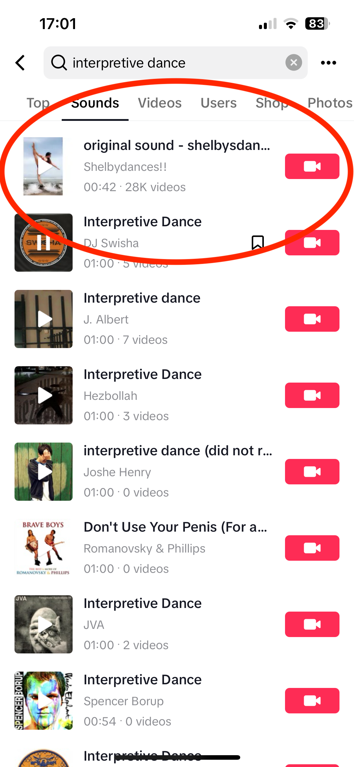  Interpretive Dance trend on TikTok's hompeage, displayed under the search bar 'Sounds'