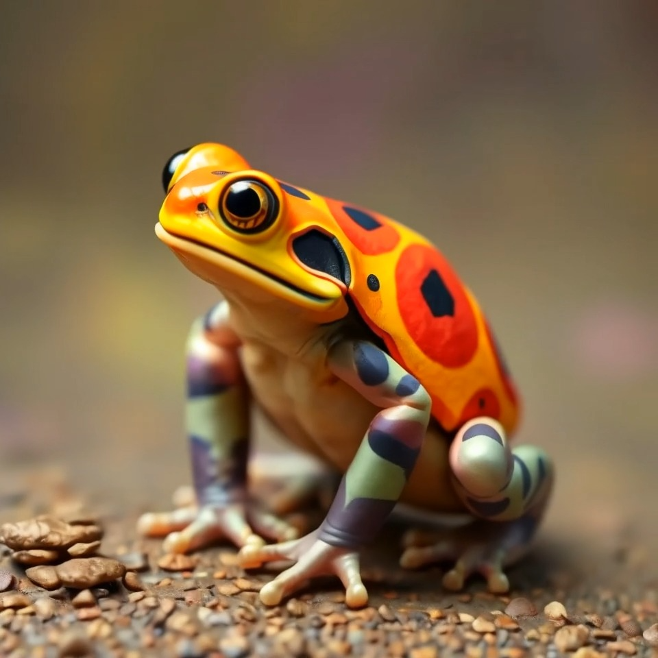 Orange and black psychedelic image of a frog generated using Kapwing's AI Video Generator