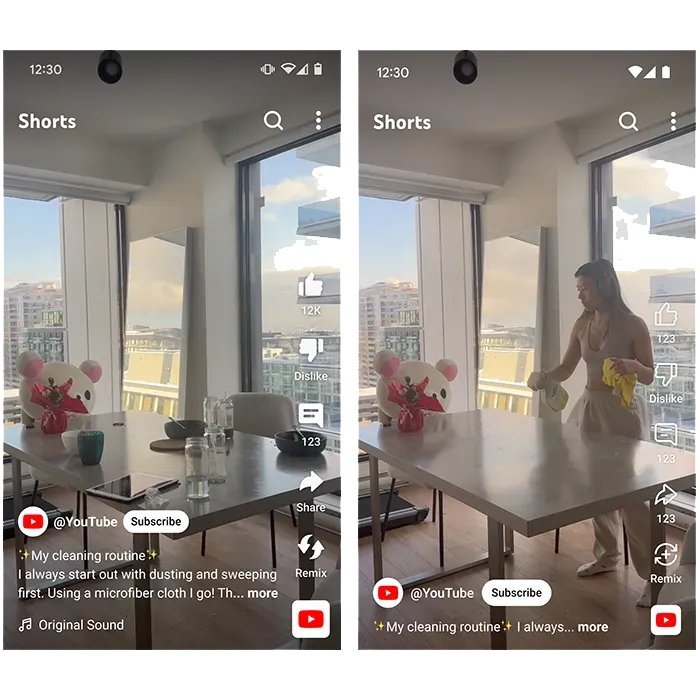 YouTube Shorts image of a woman cleaning her flat