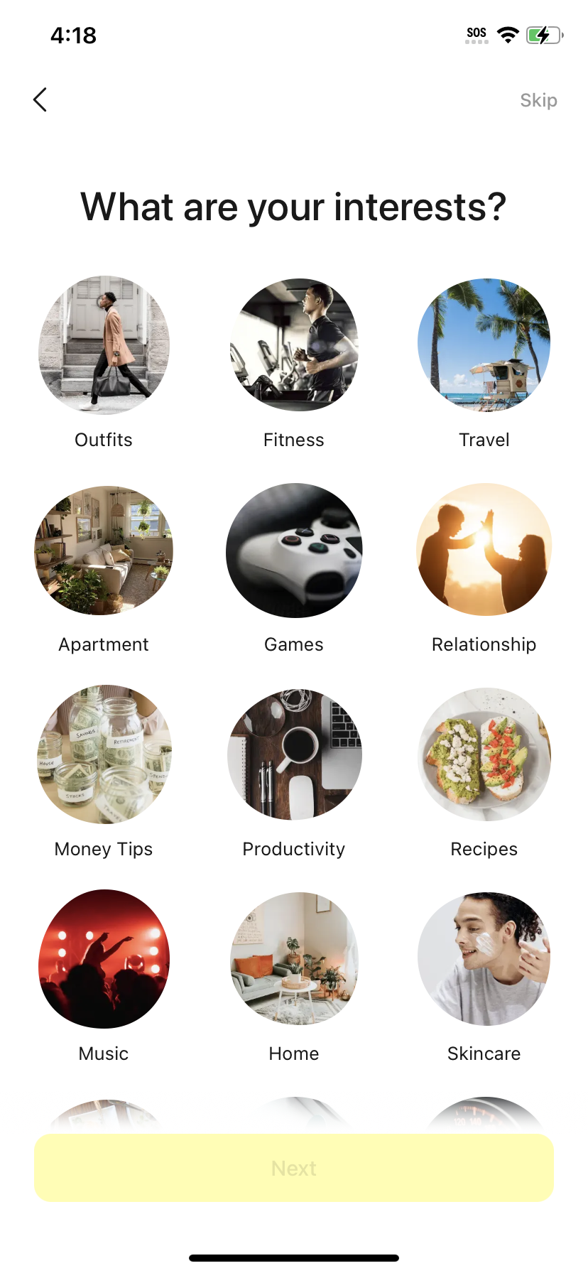 Screenshot the personal interests page on Lemon8