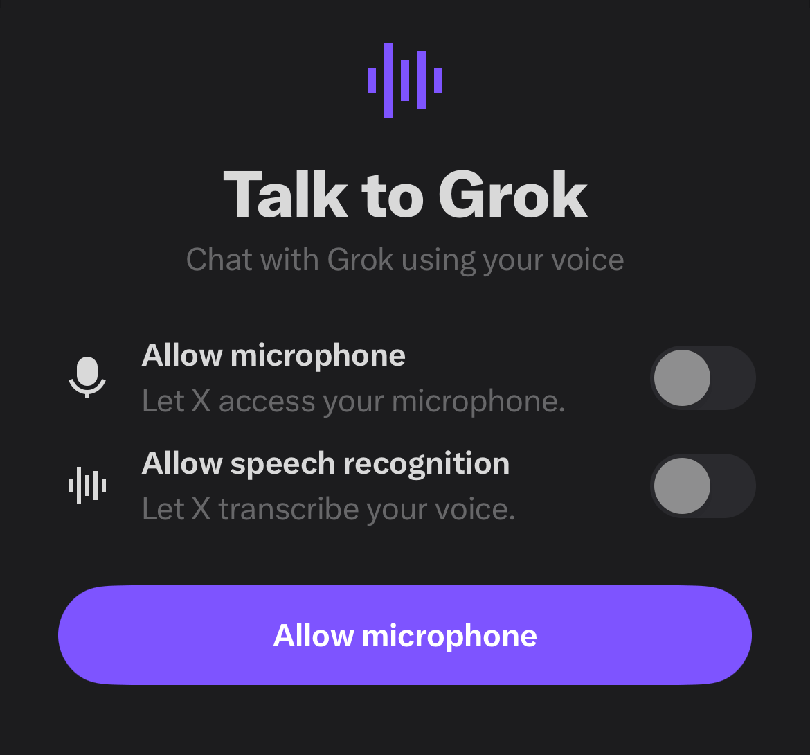 Screenshot showing Grok's voice input feature.