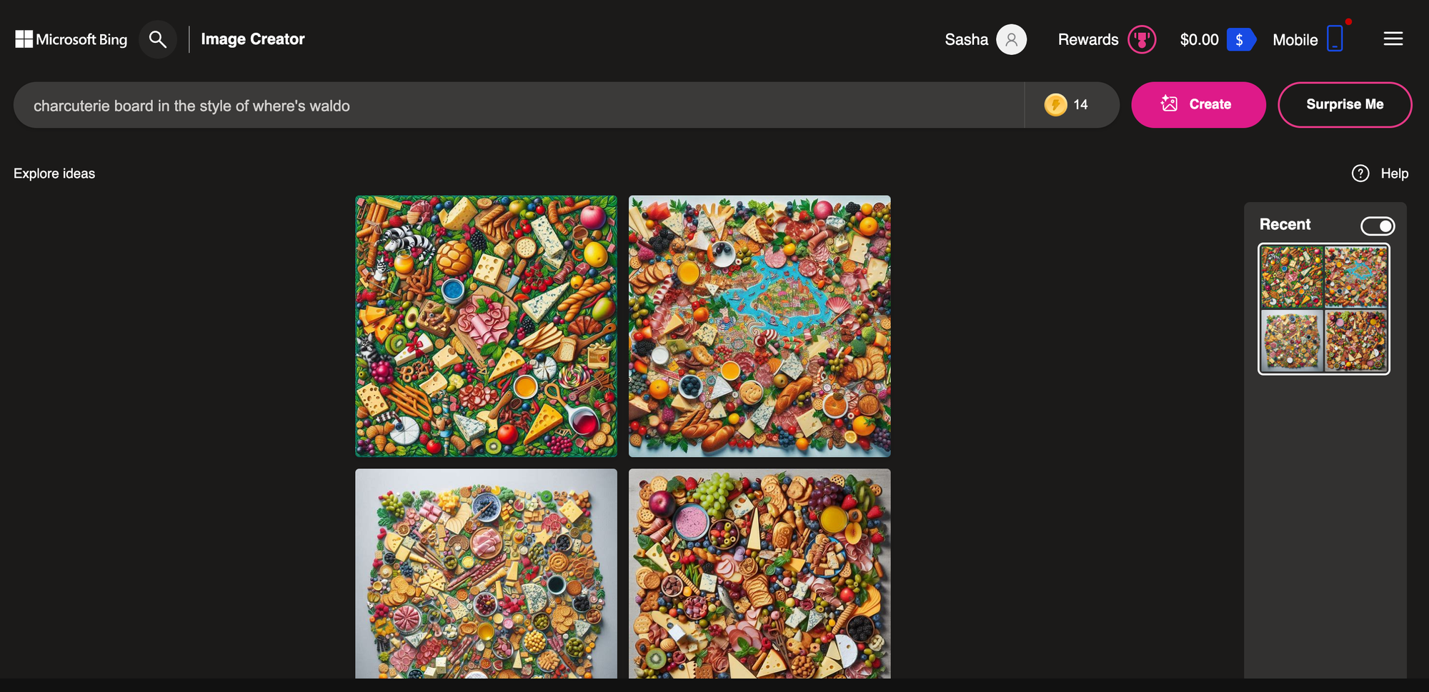 Screenshot of Bing Image Creator prompt bar.