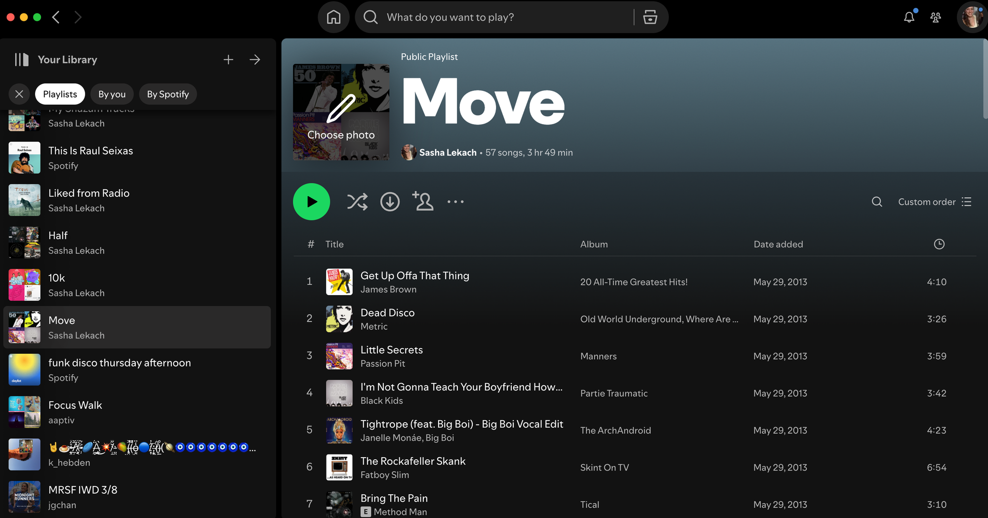 Screenshot of a Spotify playlist called, "Move."