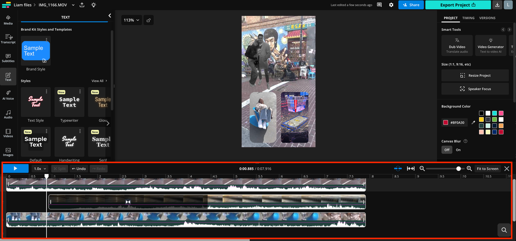 Screenshot of Kapwing's video editor timeline