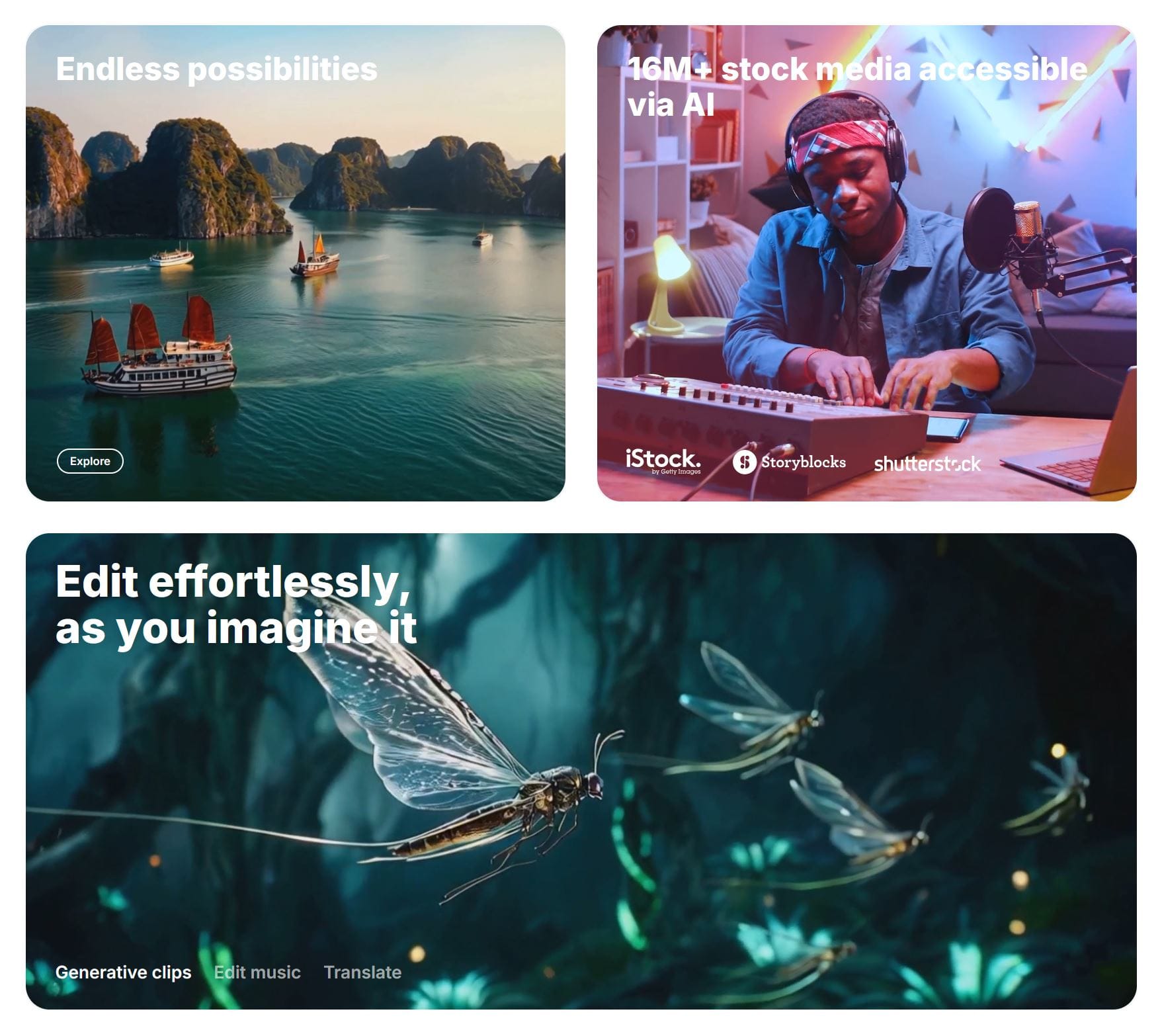 Image of graphics included on the InVideo website displaying the features of their video editor.