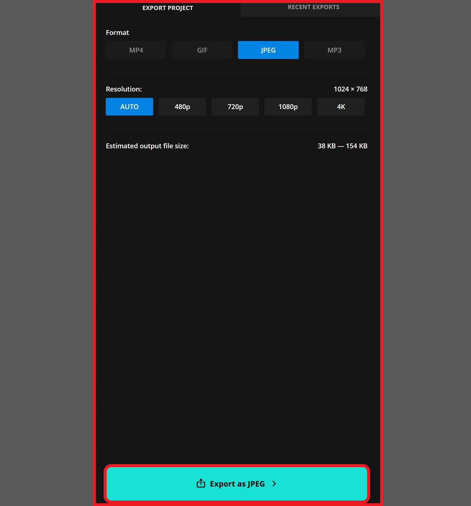 Kapwing export menu shown to export resized Grok image. 