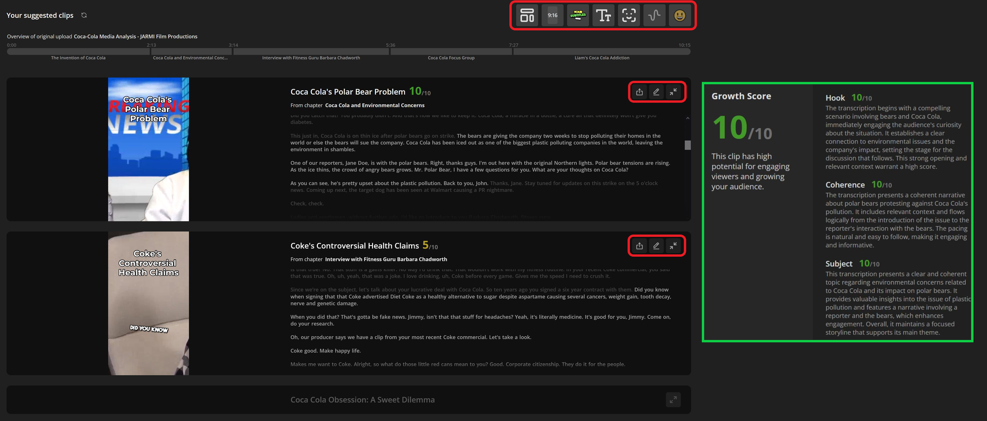 Kapwing Growth Score for automatically repurposed content. 