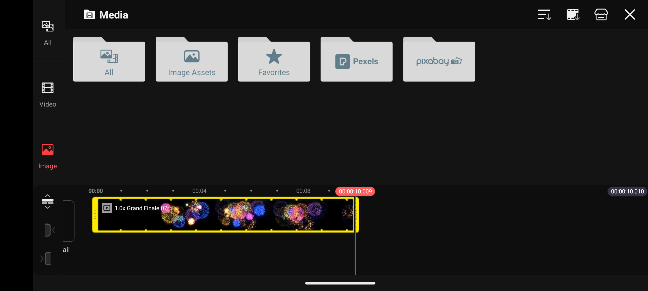 Kinemaster's video editing timeline, in landscape.