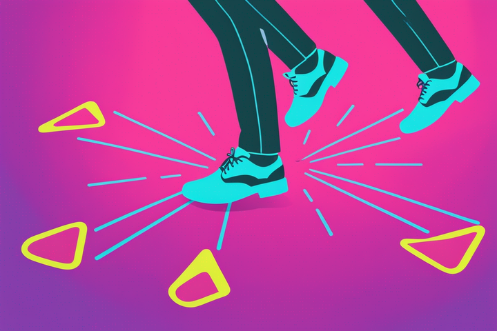 Illustration of three shoes dancing on a dance mat