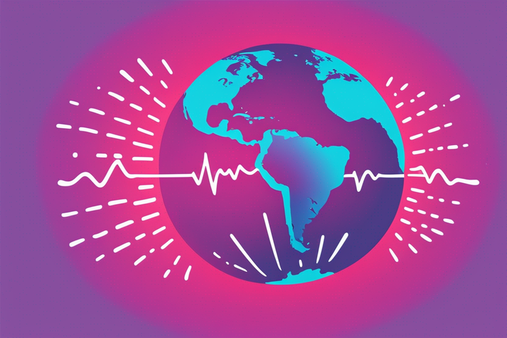 Illustration of a globe with sound waves in various languages emerging from different continents 