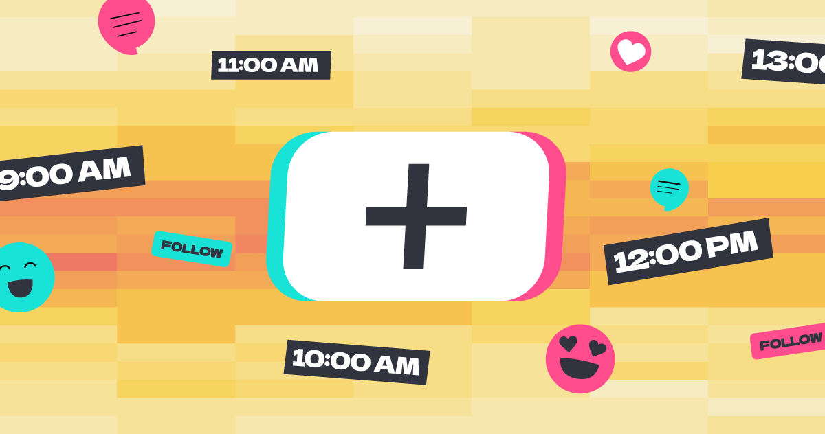 Illustration showcasing times and emojis, representing different times to post on TikTok