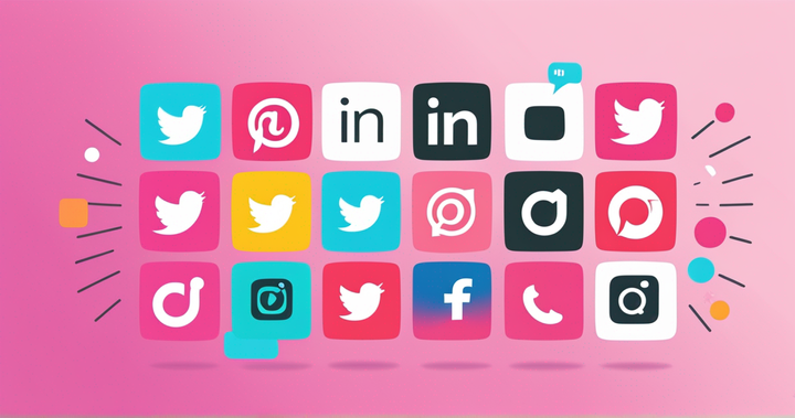 Colorful image showing popular social media app icons arranged in a grid.