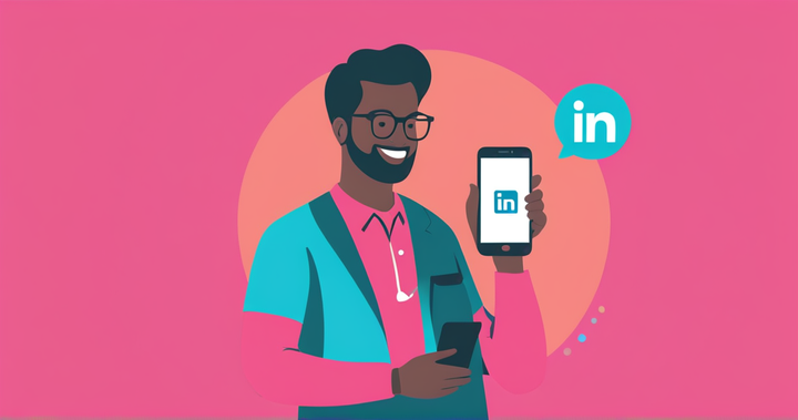 Man holding a phone with the LinkedIn logo to show how to post a video on LinkedIn. 